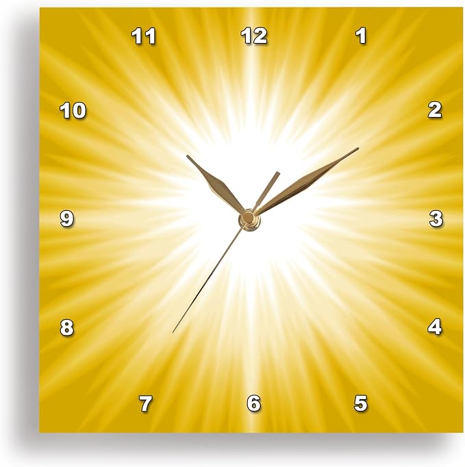 3D Rose DPP_213812_3 3dRose White Sun Burst on A Yellow Background - Wall Clock, 15 by 15"