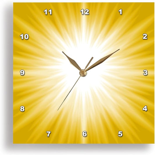 3D Rose DPP_213812_3 3dRose White Sun Burst on A Yellow Background - Wall Clock, 15 by 15"