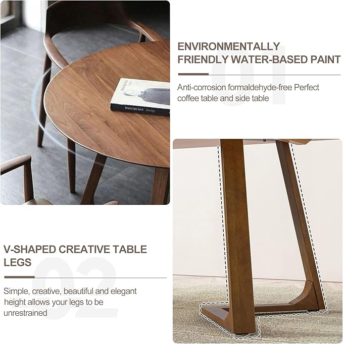 35.4" Round Wooden Dining Table,Small Dining Table for 4,Circle Kitchen Table,Mid Century Modern Coffee Table for Living Room,Dining Room, Easy-Assembly,Space Saving,Walnut