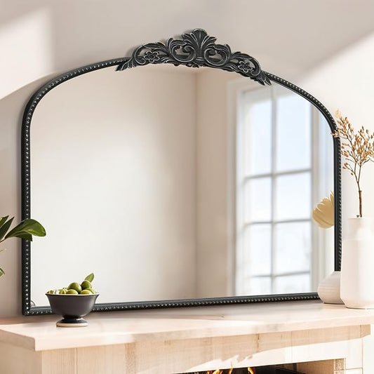 Micasso Vintage Black Arched Mirror: 36"x29" French Baroque Antique Wall Mounted Mirror - Traditional Ornate Decorative for Wall/Fireplace/Entryway/Bathroom/Hallway - Home Decor for Living Room