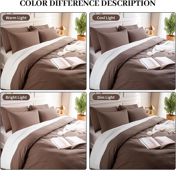 NEXHOME PRO Oversized King Duvet Cover Set – 100% Certified Organic Cotton with Washed Feel & Linen-Like Texture, Comfortable & Breathable, Home Bedding Set Dark Brown (No Comforter)