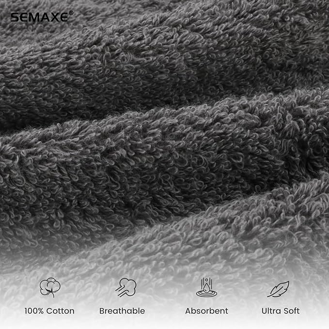SEMAXE Gray Hand Towels for Bathroom, 4-Pack Cotton Towels with Hanging Loop, Quick-Drying, Easy Care