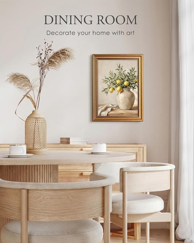 HUARCEY Gold Framed Vintage Wall Art for Living Room, Flowers Painting Prints Shelf Decor for Kitchen, Aesthetic Bedroom Wall Art, Best Gifts for Friends or Family - Lemon and Olive 16L x 12W