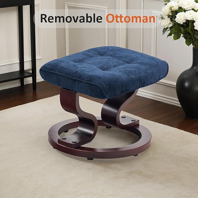 MCombo Manual Swivel Recliner with Ottoman, Chair Ottoman Set for RV Small Spaces, Living Room, Bedroom, Office 9019 4919 (Textile, Blue)