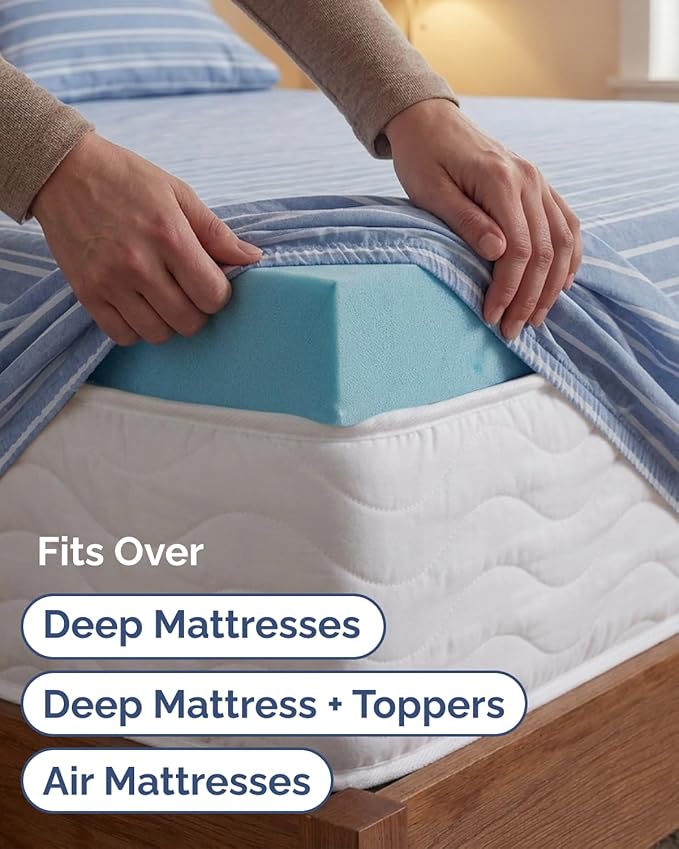 Extra Deep Twin XL Sheet Set - 4 Piece College Dorm Bed Sheets Set with Extra Deep Pockets - Ultra-Soft, Comfy & Breathable Bedding for Women, Men, Kids & Teens - Wrinkle & Fade Free - Blue Stripes 3