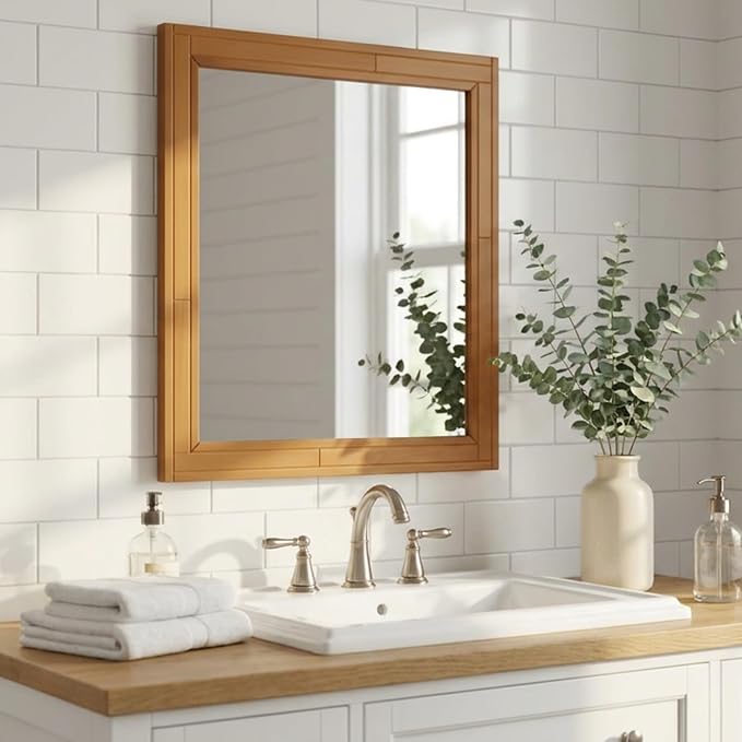 ZIYOO 30x30 Inch Wood Mirror Rustic Wall Decor for Entryway Farmhouse Wooden Vanity Mirrors Bedroom Living Room