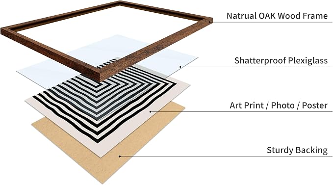 Poster Master Japanese Ink Poster - Rectangle Tunnel Print - Geometric Illustration - Abstract Illustration - Line Artwork - Mid Century Modern Art - Minimal Living Room Design - 16x20 Brown Framed