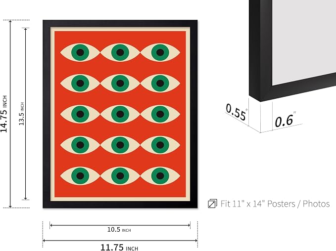 Poster Master Bauhaus Poster - Red Evil Eye Print - Graphic Design Art - Eye Art - Geometric Art - Chic Boho Art - Mid Century Modern Art - Living Room or Bedroom Wall Decor - 11x14 Black Framed