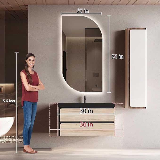 51x27 Inch LED Bathroom Mirror with Lights,Leaf LED Backlit Mirror Irregular,Anti-Fog,Dimmable Light,Asymmetrical Vanity Mirror for Makeup,UL Listed,Room Decor,Horizontal/Vertical