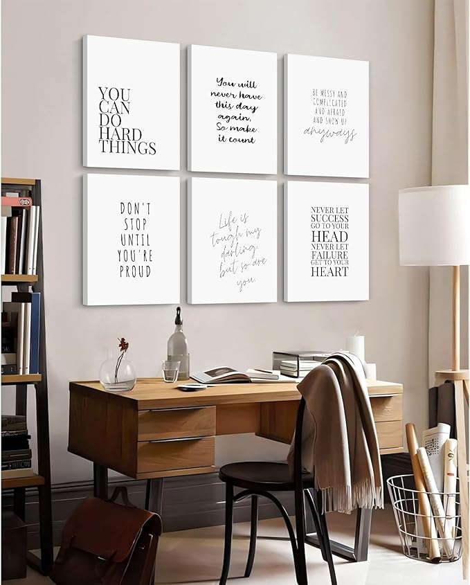 Office Inspirational Wall Art Decor Motivational Quotes Canvas Wall Art Positive Classroom Posters Pictures Office Inspirational Work Artwork for Women Home Bedroom 8x10 Inch Wrapped Canvas Set of 6