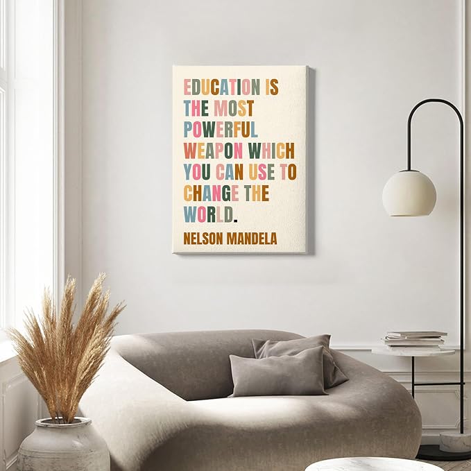 Nelson Mandela Painting Inspirational Word Wall Art Education Quote Poster Motivational Artwork Positive Canvas Wall Art Modern Educational Posters Colorful Inspirational Canvas 16x24inch Framed