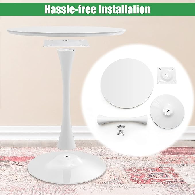 31.5 Inch Modern White Round Dining Table for 2-4 Person, Mid-Century Tulip Table with MDF Tabletop and Pedestal Base for Small Space Kitchen Dining Room