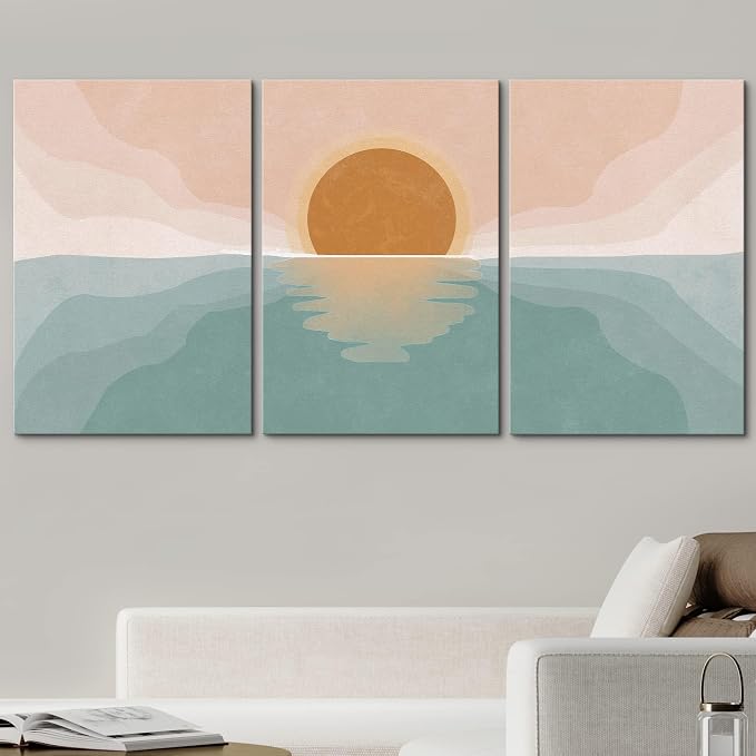 wall26 Canvas Print Wall Art Set Pastel Mountain Range Forest Dawn Abstract Nature Illustrations Modern Art Nordic Decorative Wilderness Zen Minimal Boho for Living Room, Bedroom, Office - 24"x36"x3