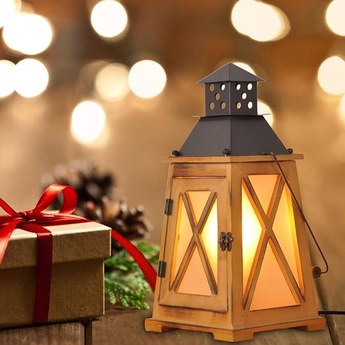 Antique Wood Electric Lantern Lights Table Lamp, Vintage Farmhouse Nautical Decorative, Bedside Night Lights Desk Lamp for Bedroom Living Room, Hanging Light Fixture for Indoor and Outdoor