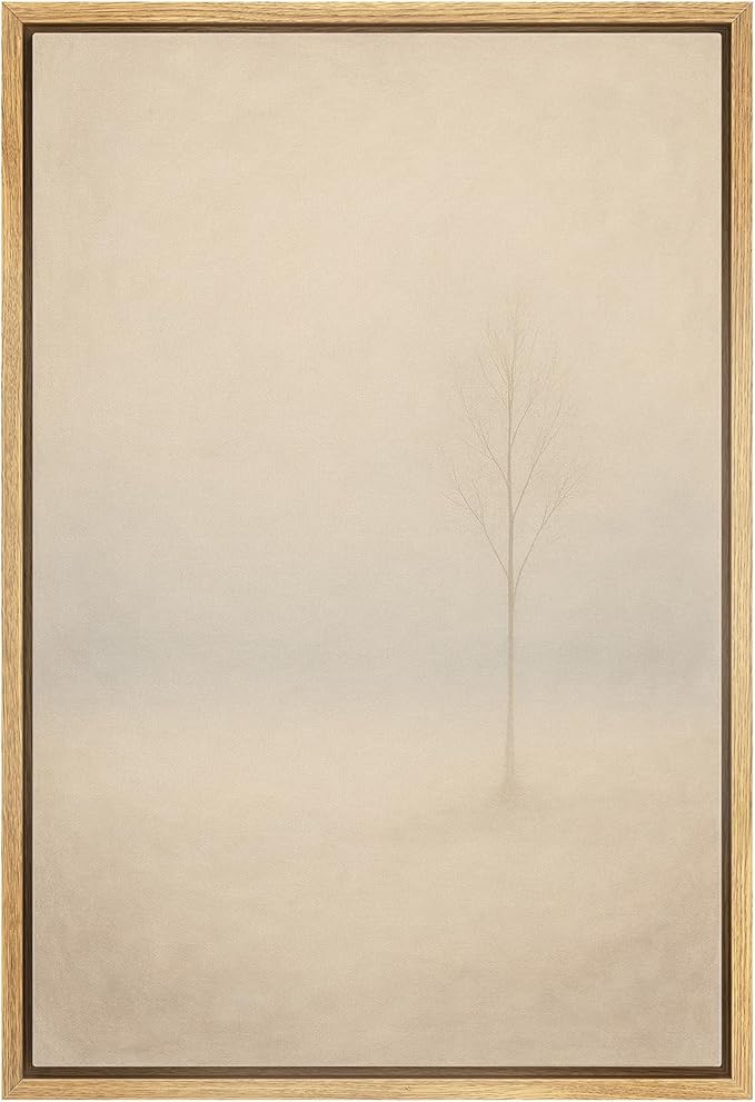MUDECOR Framed Canvas Print Wall Art Lone Tree in Soft Fog Minimalist Neutral Landscape Illustrations Minimalism Decorative Bohemian Colorful Zen for Living Room, Bedroom, Office - 16"x24" NATURAL