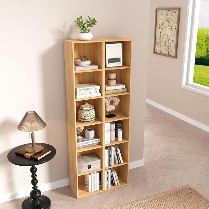 Wooden 6 Cube Storage Organizer, 6 Tier Storage Cubes Unit Display Cubby, Versatile Cubes Shelf and Cubby Organizer for Any Space (Oak, 6 Cube-W(11.8inch)