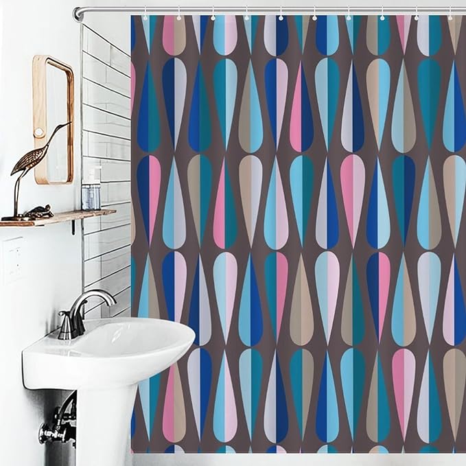 Mid Century Shower Curtain,Modern Colorful Abstract Geometric Drop Shapes Bathroom Curtain Polyester Waterproof Fabric Decor 66x72in（168x183cm）