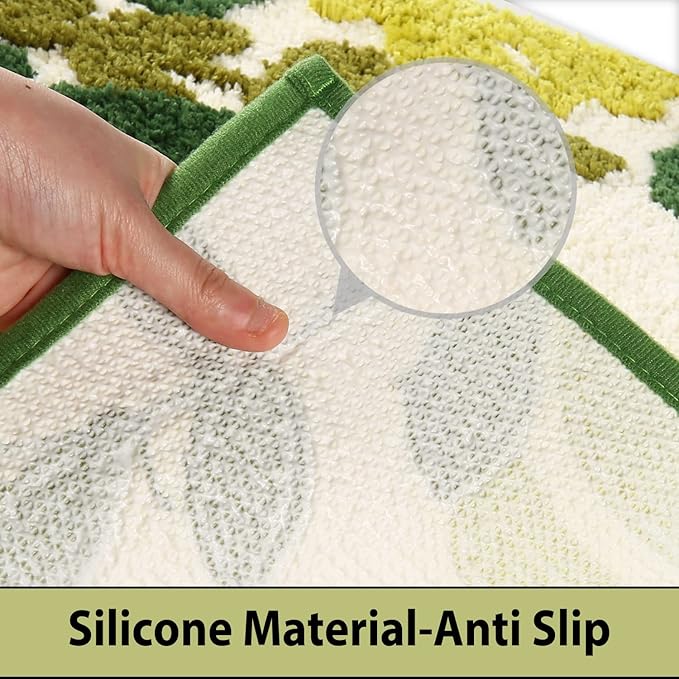 Hi Space Bathroom Rugs Mat 24x16IN Green Leaves Bath Mat for Bathroom Non Slip Machine Washable Soft Absorbent Cute Bath Rug Plush Bath Carpet for Tub Shower Sink Fluffy Entryway Doormat