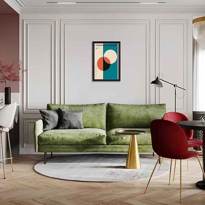 LZMXWX Vintage FüHrend In Der Herrenmode German Text Poster Geometric Orange Circle Canvas Wall Art Bauhaus 1923 Exhibition Prints For Home Bedroom Dorm Wall Decor 16x24in Black Framed Raised