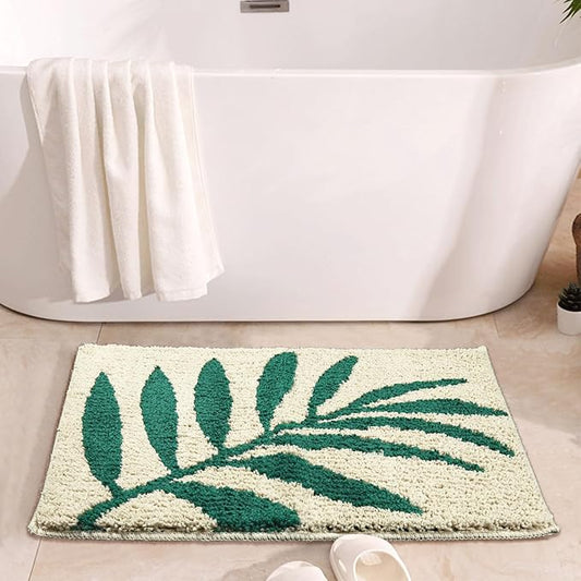 Hi Space Bathroom Rugs 24x16IN Leaves Bath Mat for Bathroom Non Slip Machine Washable Soft Mocrofiber Absorbent Cute Bath Rug Plush Carpet for Tub Shower Sink Fluffy Home Decor Accessories
