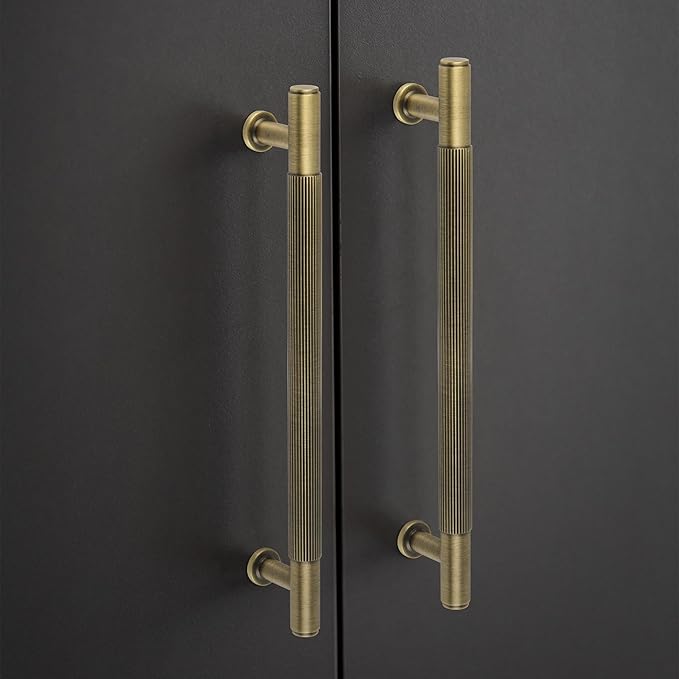 Antique Brass Cabinet Pulls, 6-3/10 Inch Solid Brass Dresser Drawer Handles, Modern Furniture Hardware Door Pulls for Cupborard Wardrobe Closet Vanity