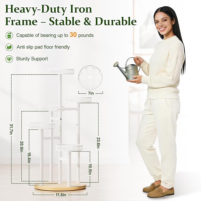 White Stand Plants, 5-Tier Metal Plant Stands for Outdoor Indoor Plants,Heavy Duty Flower Pot Stands for Multiple Plants,Decoration Display Racks for Patio Garden -WhiteFlower