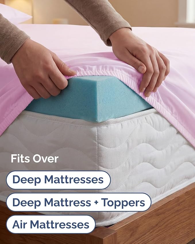 Extra Deep Twin XL Sheet Set - 4 Piece College Dorm Bed Sheets Set with Extra Deep Pockets - Ultra-Soft, Comfy & Breathable Bedding for Women, Men, Kids & Teens - Wrinkle & Fade Resistant - Light Pink