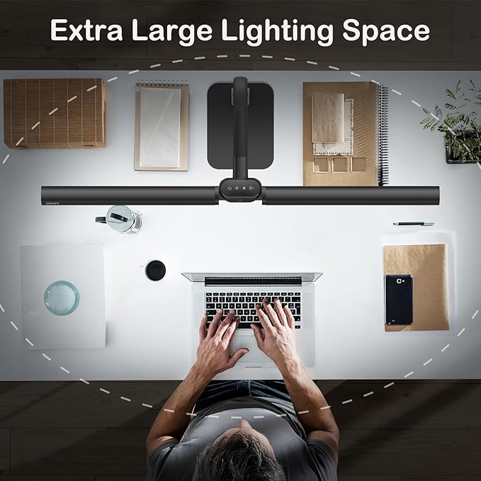 Desk Lamp with USB Charging Port for Home Office 24w Architect Remote Base Dual Task Led Light Modern 5 Color Modes Dimmable Adjustable Gooseneck Double Head Reading Drafting Eye Caring Tall Lamps
