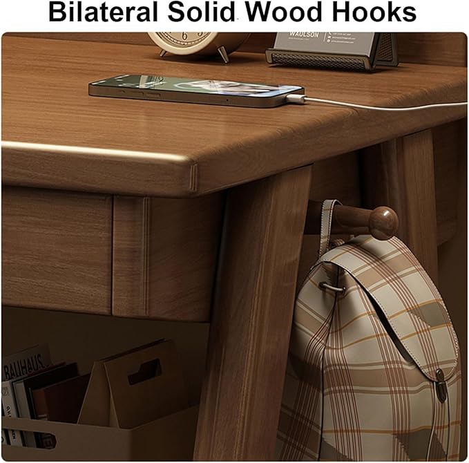 Mid-Century Modern Wood Desk,Computer Desks with Drawers and Storage Shelf,Study Work Writing Table,Modern Industrial Home Office Desks for Writing,Executive,Study,Work(Wood,55in(140cm))
