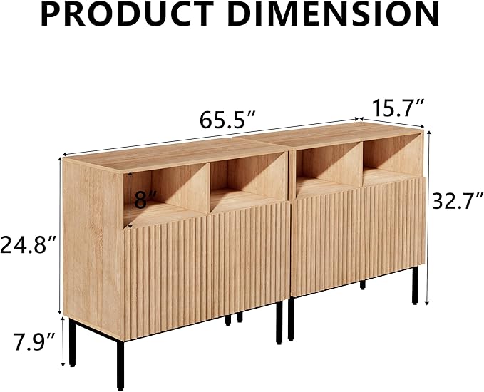 Set of 2 Oxford Fluted Storage Cabinet, Sideboard Buffet Credenza with Doors, Accent Console for Living Dining Room, Entryway
