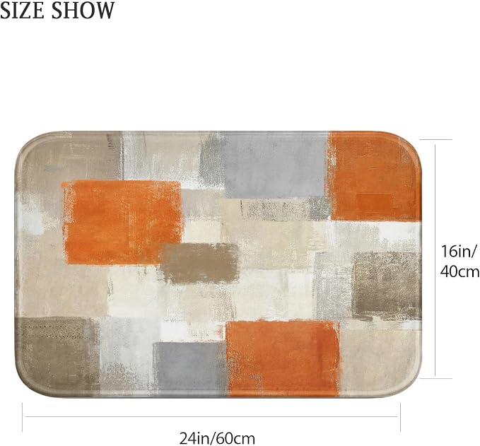 Britimes Bath Mat for Bathroom Orange Gray Abstract Pattern Geometric Bath Rug Floor Mat Bathroom Decorations 16x24 inches for Kitchen Bedroom Indoor