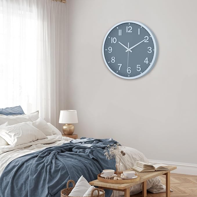 Wall Clocks Battery Operated 14 inch Modern Wall Clock,Silent Non Ticking Wall Clock for Living Room Bedroom Kitchen Office Classroom Decor (Wood Grain Yellow White)