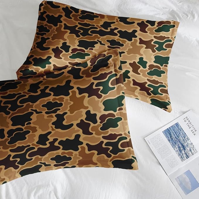 Comforter Set with Pillowcase Twin Size, Brown Camouflage Camo Hunting Hunter, Bed Decor Wood Green Desert Army Military for Kids and Adults, Soft Cozy Bedroom Bedding Set