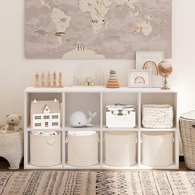 Wooden 8 Cube Storage Organizer with Closed Back Panel,White Cube Shelf Cubby Storage Organizer with Compartments for Living,Bookshelf, Easy to Install (White, 8 Cube-11in)