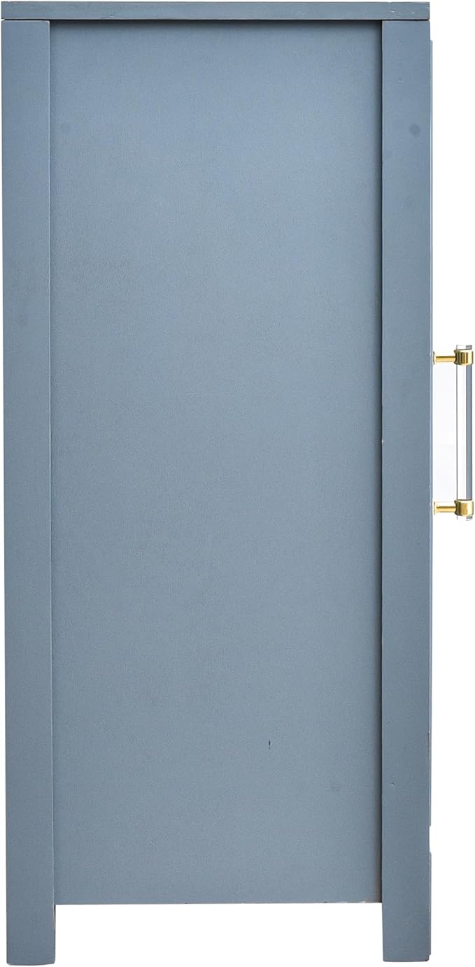eHemco Azure Grey Ribbed End Table, Side Table with Storage, Modern Retro Style, 18 x 14 x 30.5 Inches
