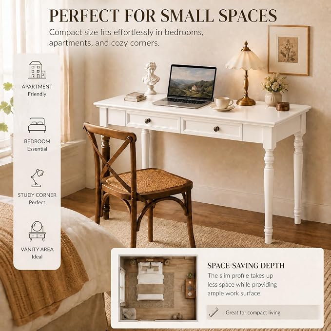 Solid Wood Desk with Drawers, Walnut Writing Desks, Small Computer Desk for Small Spaces, Gaming Study Home Office Desks for Work, Student PC Desk for Bedroom, Escritorios para Cuartos