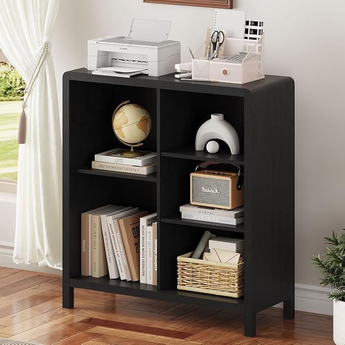 FATORRI 5 Cube Bookshelf, Wood Bookcase with 3 Adjustable Shelves, Farmhouse Cube Storage Organizer Shelf for Small Space Bedroom Living Room (Black)