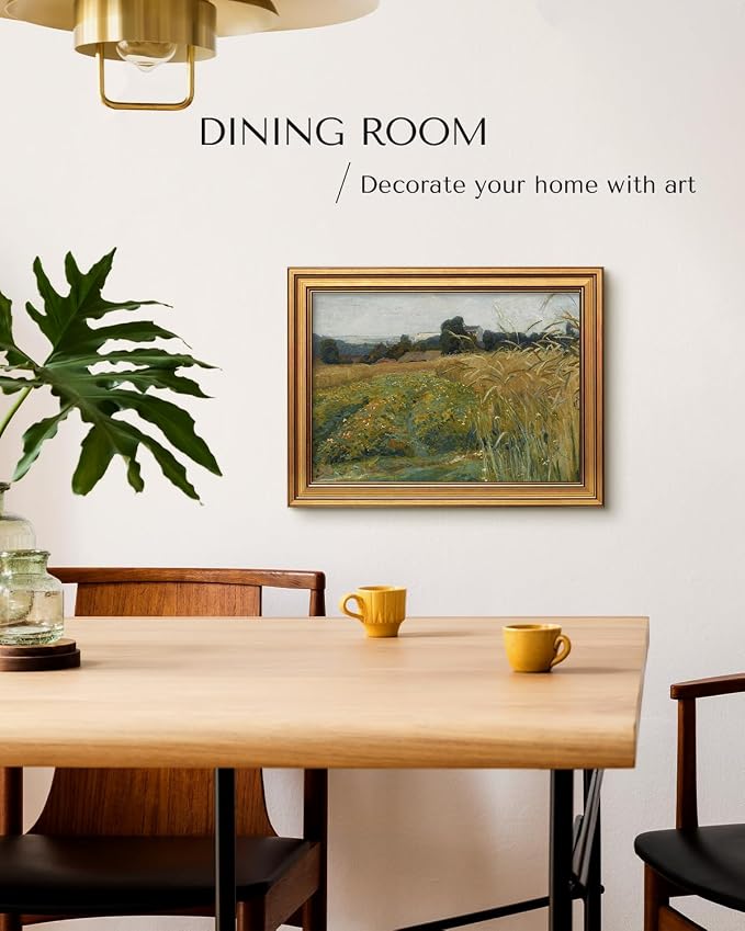 HUARCEY Gold Framed Vintage Wall Art for Living Room, Landscape Painting Prints Shelf Decor for Kitchen, Aesthetic Bedroom Wall Art, Best Gifts for Friends or Family - Harvest Whisper 16L x 12W