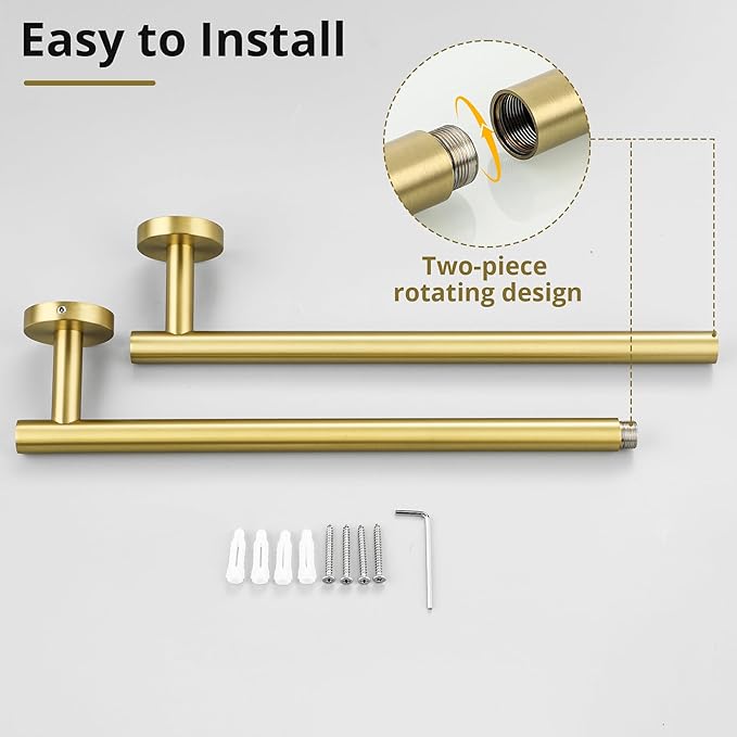 SAYAYO Towel Racks for Bathroom, 24 Inch Towel Bar Brushed Gold, Towel Rod Towel Holder Wall Mount SUS304 Stainless Steel (26 Inch Total Length)