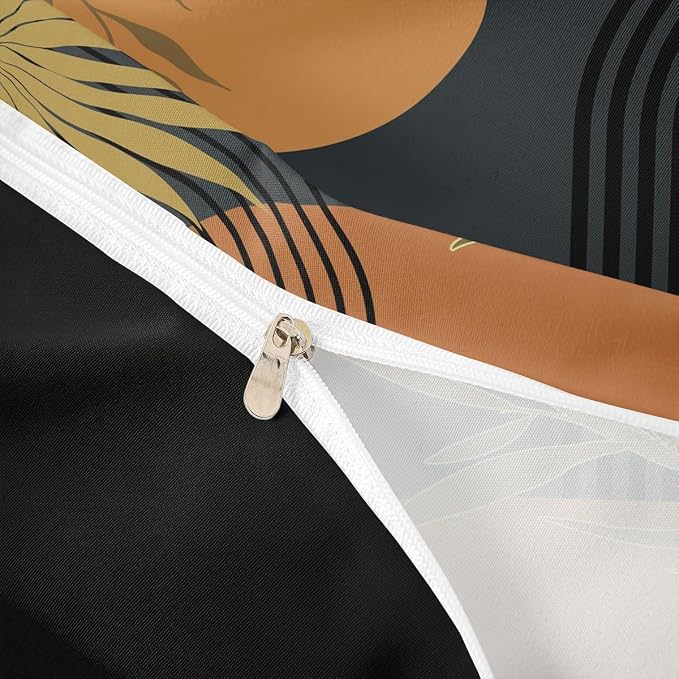 Erosebridal Mid Century Brown Black Comforter Cover King for Kids Teens Adults,Abstract Modern Boho Duvet Cover,Minimalist Bedding Set,Modern Aesthetic Bed Set 3 Pcs Bedroom Decor