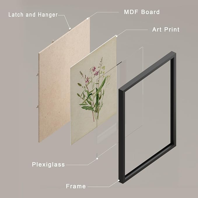 SIGNWIN Framed Watercolor Floral Botanical Wall Art, Set of 4 Vintage Wall Decor Prints, Minimalist Wall Décor for Living Room, Bedroom - 11"x14" Black