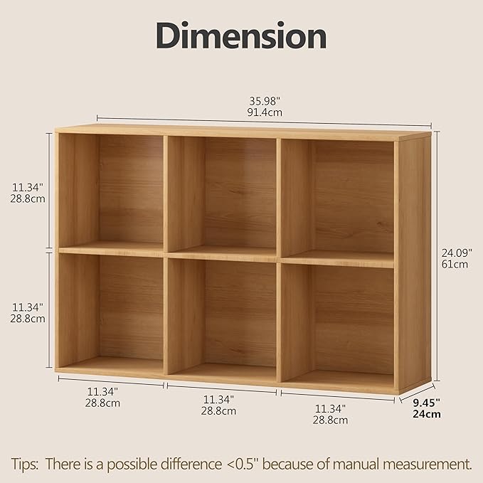 6 Cube Storage Organizer, Wooden Cube Shelves with Closed Back Panel, Reversible Bookcase, Cubes Closet Organizer for Home, Living Room, Kids Room, Office, Bedroom, Study, Hallway