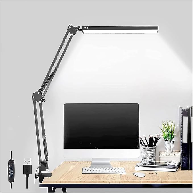 Desk Lamp,Adjustable Metal Swing Arm Desk Lamp withClamp,EyeCaring Architect Desk Light,3 Color Modes with Memory Function