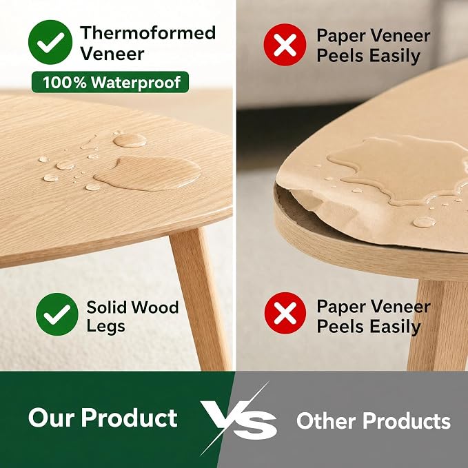 Nesting Coffee Table Set of 2-Mid Century Modern Wooden Coffee Table,Guitar Pick Stacking Tables with Solid Wood Legs,Small Coffee Tables for Small Spaces,Living Room,Balcony (Natural)
