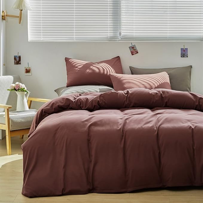 Pureant Brick Red Comforter Sets King Solid Dark Rust Bedding Comforters Modern Plain Purplish Cotton Bed Quilts Women Girls Blackish Warm Blankets Pure Dark Brown Red Durable Bedding Vintage