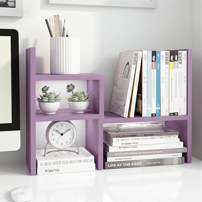 Jerry & Maggie Desktop Organizer Office Storage Rack Adjustable Wood Display Shelf Birthday Gifts Toy Home Decor Free Style Rotation Display True Natural Stand Shelf (Violet)