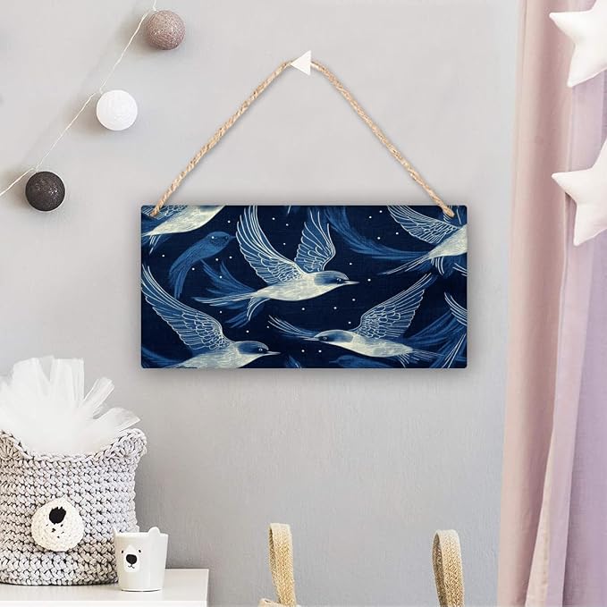Starry Sky Birds Wooden Sign 12x6 Inch - Retro Folk Decor for Vintage styles Enthusiasts & Nature Lovers, Great Gift for Cabin & Eclectic Lodge Decor Aficionados