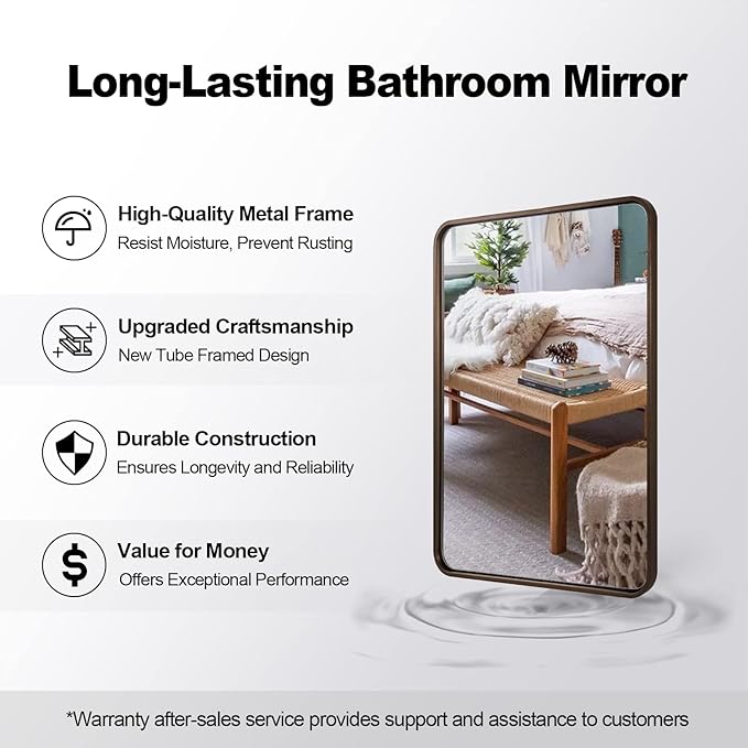 ANDY STAR Bronze Bathroom Mirror, 30x36 InchRounded Rectangle Oil Rubbed Bronze Mirror, Bronze Mirrors for Wall Metal Framed, Iron Tube, 1’’ Deep, Wall-Mounted Horizontally/Vertically