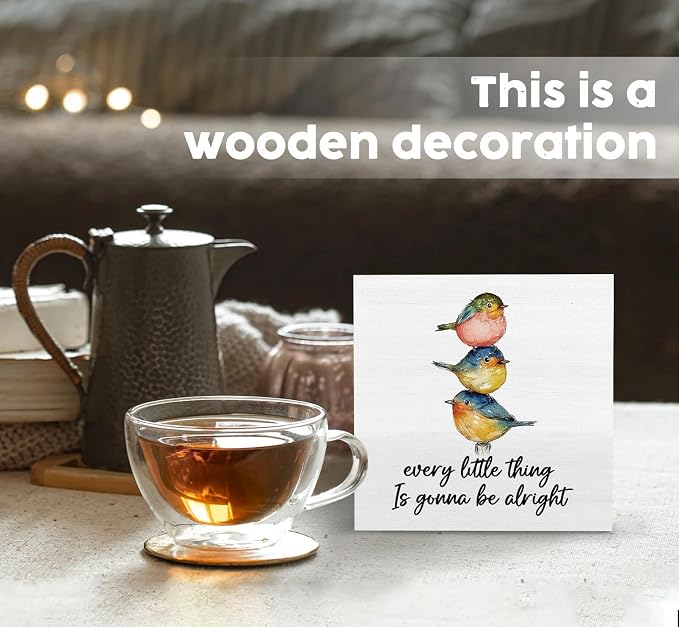 Every Little Thing Is Gonna Be Alright Birds Sign - Farmhouse Country Cottage Inspirational Birds Office Living Room Decor,Inspirational Bird Wooden Box Signs Decorative Signs & Plaques