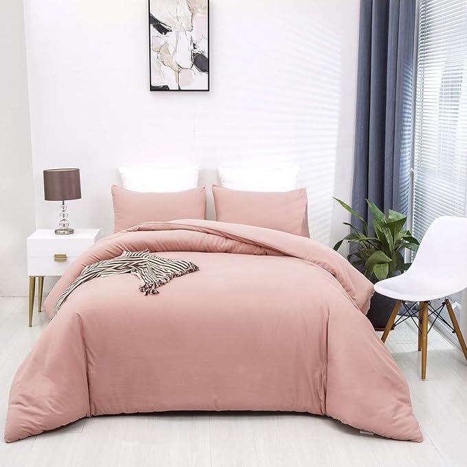 Pureant Blush Pink Comforter Set California King Dusty Pink Bedding Comforter Sets Cotton Bedding for Women Girls Bean Pink Comforter Cal King Soft Solid Color Blanket Quilts Muave Comforter